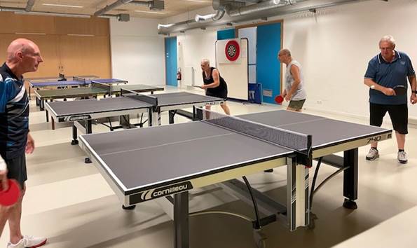 Afbeelding met tafeltennistafel, tafel, tafeltennis, persoon